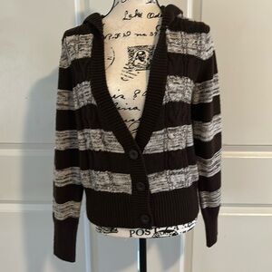 Brown and cream hooded cardigan